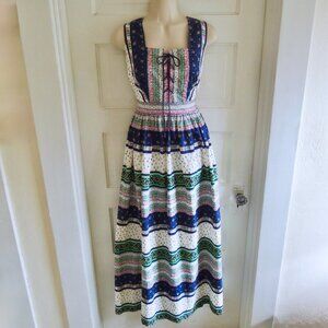 Vintage Loungees 60s 70s Dirndl Style Corset Front Maxi Dress 8